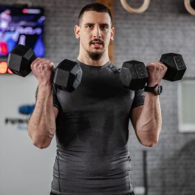 Rubber Hex Dumbbell Set 15lbs Pair for Home Gym Strength Training Black