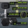 Rubber Encased Hex Dumbbells, 15 lbs Pair, Black