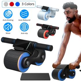 Automatic Rebound Abdominal Wheel Anti-slip AB Roller Wheel with Kneel Pad Phone Holder Home Gym Abdominal Exerciser for Men Women (Color: Blue Black)